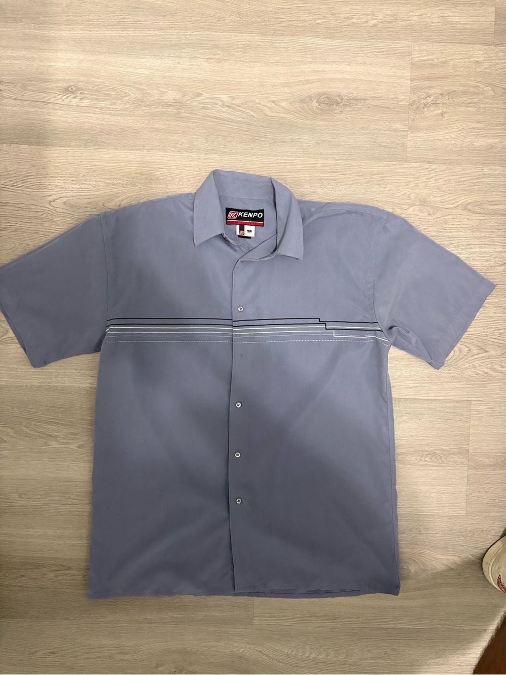 Kenpo Men’s Short-Sleeve Steel Blue Button-Down Shirt